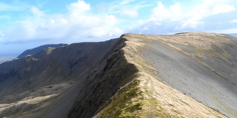 Hillwalkers on a mountain ridge in Ireland